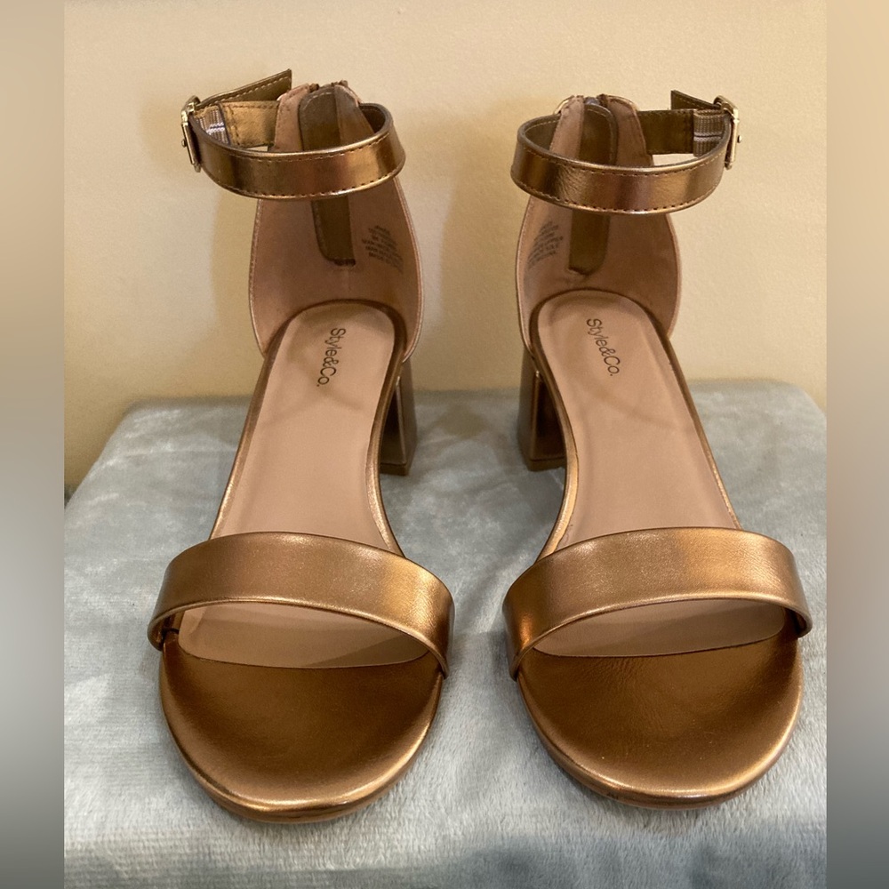 Style & Co. Metallic Bronze Block Heel Sandals